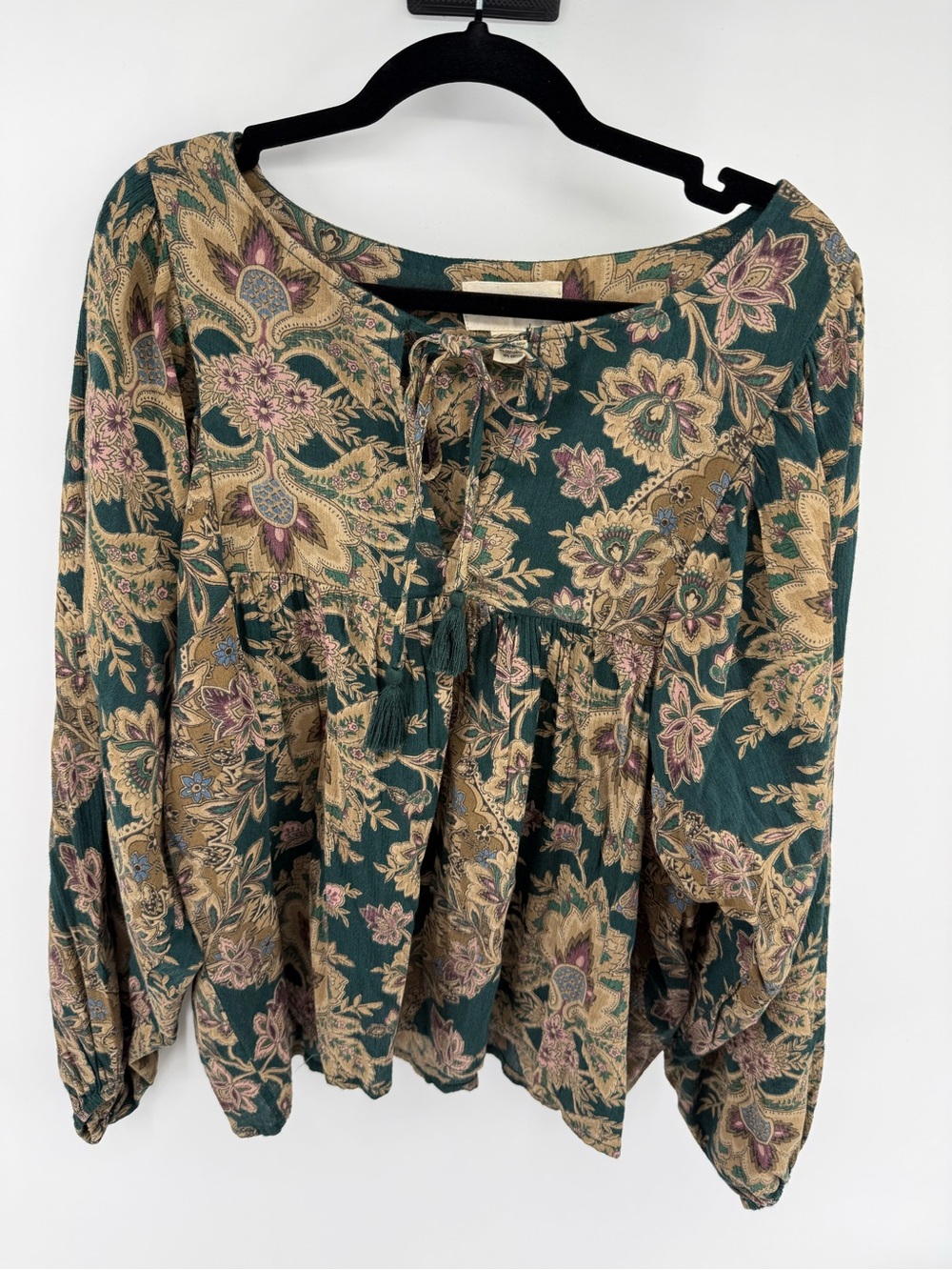 Denim & Supply Ralph Lauren Boho Green Paisley Floral Babydoll Blouse Top Medium